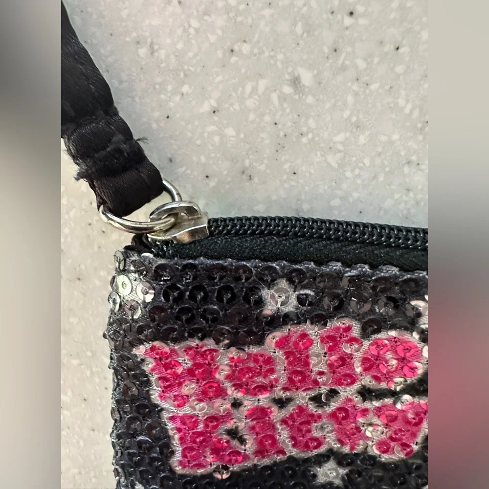 Hello Kitty Sequin Wristlet - Black and Pink Coin purse Zippered.